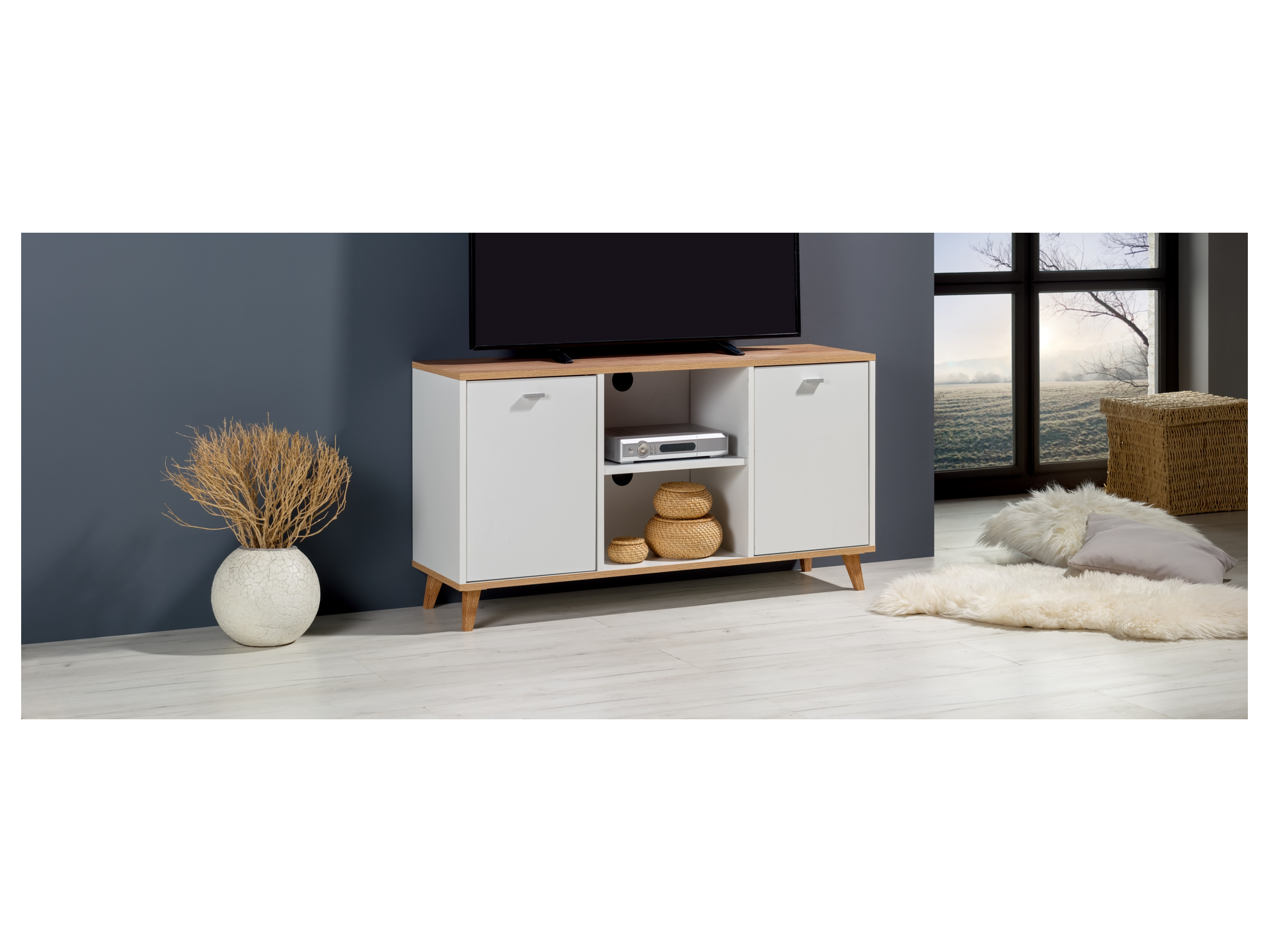 LIVARNO home Meuble bas + Commode Corfou, blanc/imitation chêne