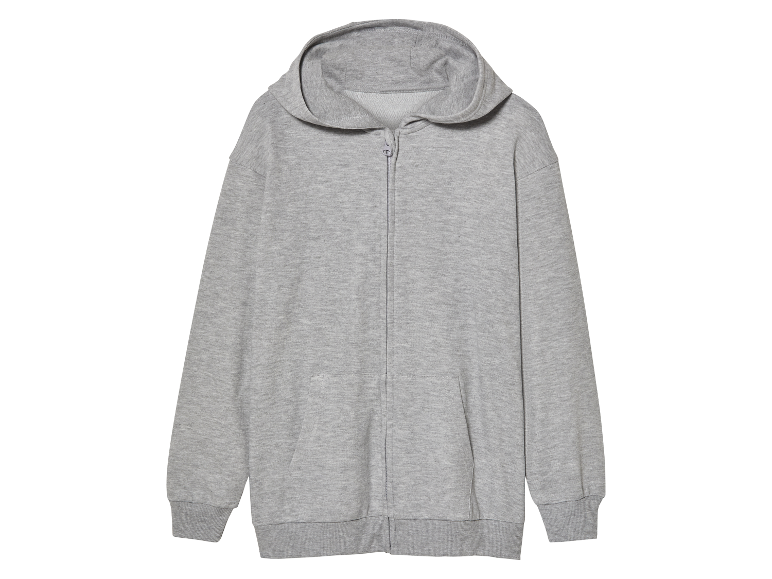Sweat-shirt à capuche gris zippé.