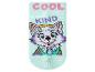 Chaussette vert menthe avec un chien de dessin animé et les mots « COOL » et « KIND ».