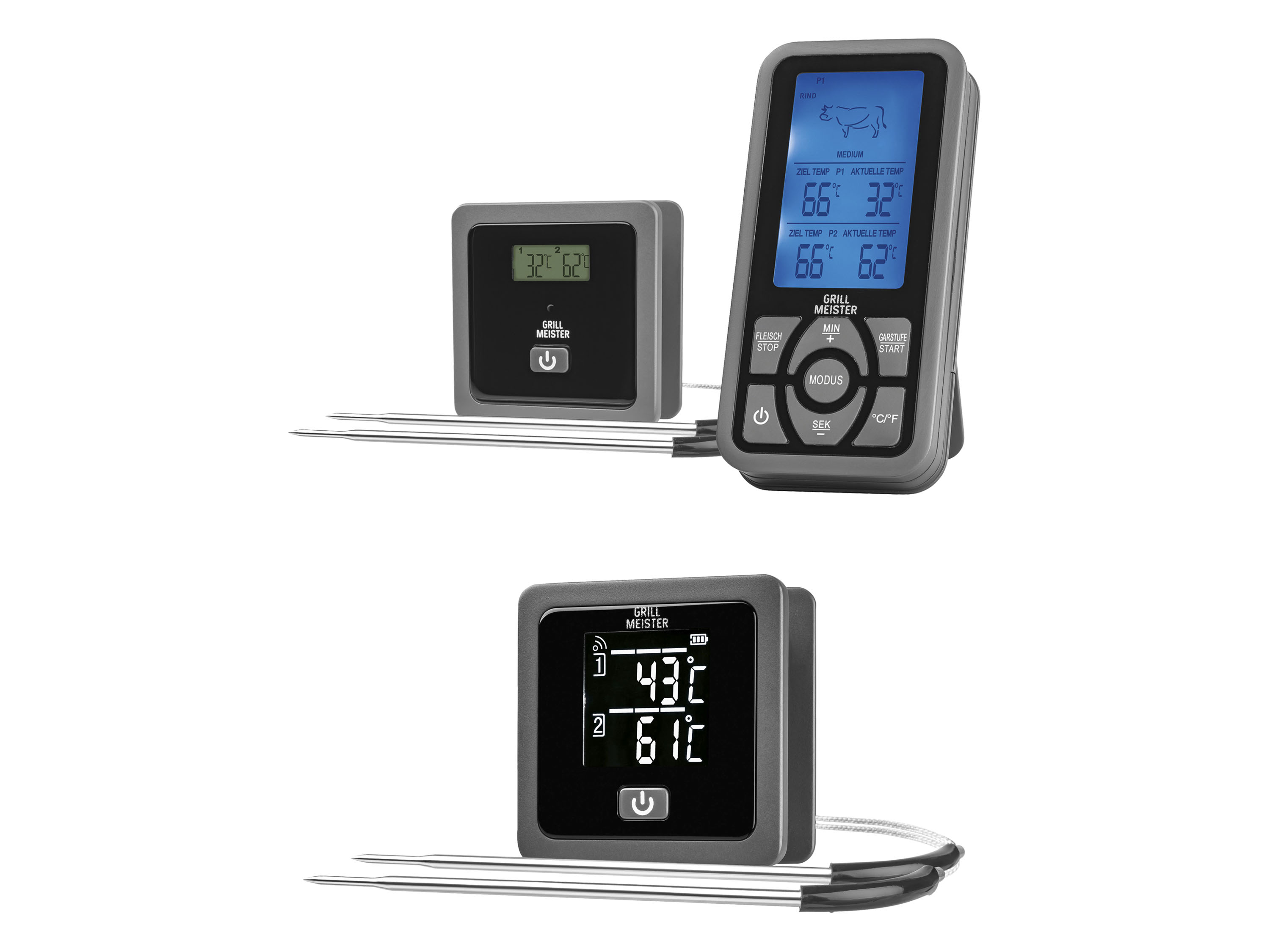 GRILLMEISTER Thermomètre barbecue sans fil GFGT 433 B2 ou Thermomètre barbecue Bluetooth® CFGT 433 B2