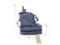Sac à lunch bleu avec sangles, mesurant 30 cm de hauteur, 28 cm de largeur et 10 cm de profondeur.