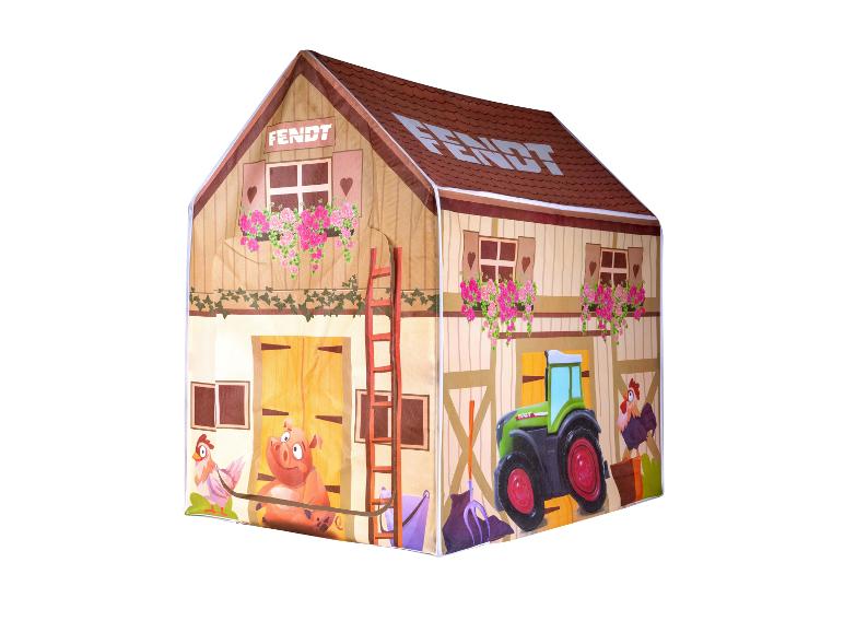 Tente de jeu pour enfants en forme de ferme avec thème de ferme, tracteur et animaux.