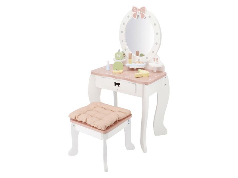 Coiffeuse et chaise jouet en bois, rose et blanc