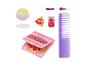 Jouets alimentaires et accessoires de poupée: pizza, boisson 'Sparkle Pop', pop-corn et peigne violet.