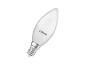 Ampoule LED bougie blanche avec culot E14 et le texte 'OSRAM'.