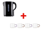 Bouilloire et quatre mugs.