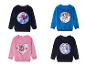 Quatre sweats pour enfants avec des images de Spiderman, Pat'Patrouille, Elsa et une autre image de Pat'Patrouille.