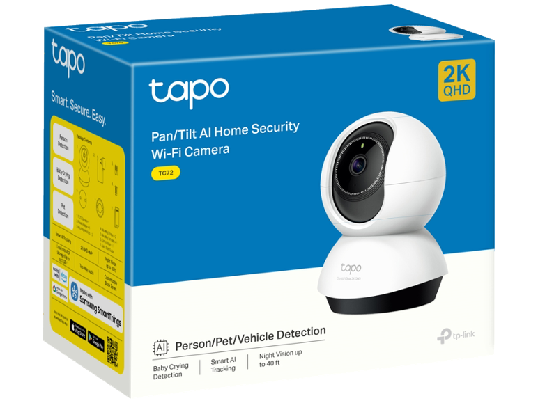 Caméra de sécurité Wi-Fi panoramique/inclinable 2K QHD avec détection de personnes/animaux/véhicules.