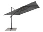 Un parasol gris avec un auvent rectangulaire et une structure en acier.
