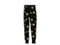 Pantalon de pyjama noir thème Halloween : citrouilles, toiles d'araignée et squelettes de dinosaures.