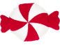 Coussin rouge et blanc en forme de bonbon avec motif en spirale