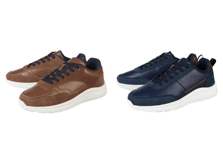 Deux paires de baskets tendance : marron et bleu marine.