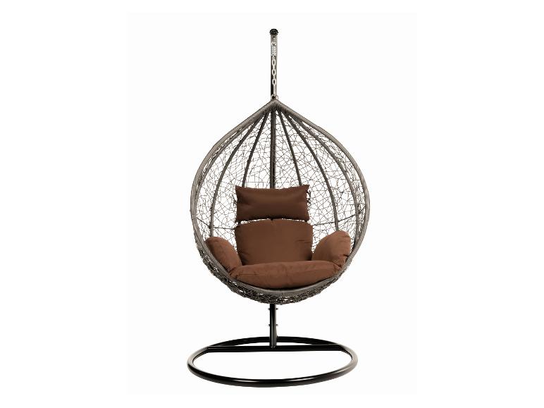 Chaise suspendue en rotin avec coussins marron et base noire