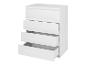 Une commode blanche avec quatre tiroirs, dont un est ouvert.