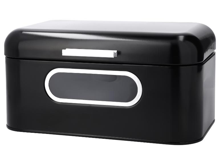 Boîte à pain noire brillante avec poignée argentée et fenêtre