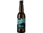 Bouteille de bière blonde bio avec l'illustration d'un cycliste sur l'étiquette.