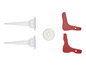 Deux buses blanches, une bague blanche et deux diviseurs d'angle rouges.