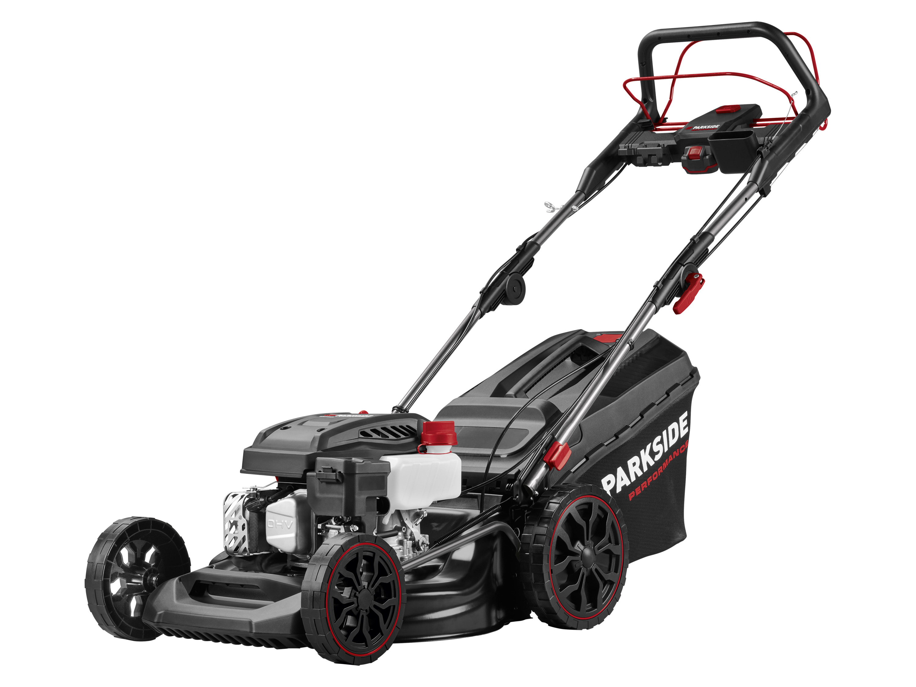 PARKSIDE PERFORMANCE® Tondeuse à gazon thermique »PPBRM 46 B2« avec batterie de démarreur électrique et chargeur.