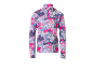 Haut à manches longues pour femme avec motif abstrait coloré et fermeture éclair.