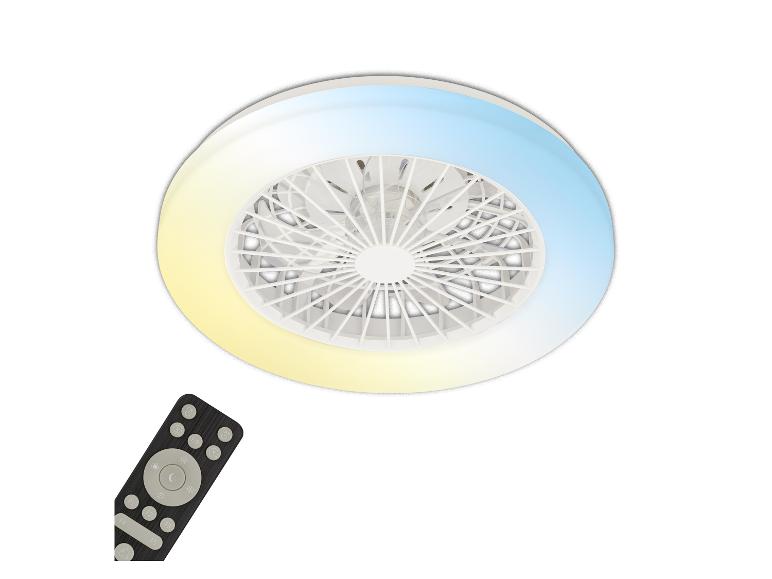 Ventilateur de plafond avec lumière et télécommande.