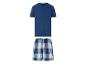 Pyjama bleu marine : t-shirt et short à carreaux.