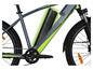 Un vélo électrique Sachs Rad gris avec des accents verts et une batterie visible.