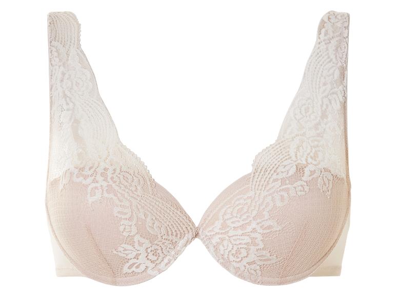 Soutien-gorge beige en dentelle élégante.