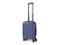 Valise cabine rigide bleue avec poignée télescopique étendue et quatre roues pivotantes