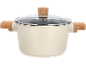 Marmite crème avec couvercle en verre et poignées effet bois