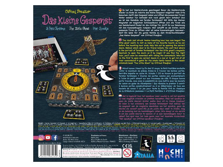 Jeu de société : Le Petit Fantôme, horloge, portes, billes.