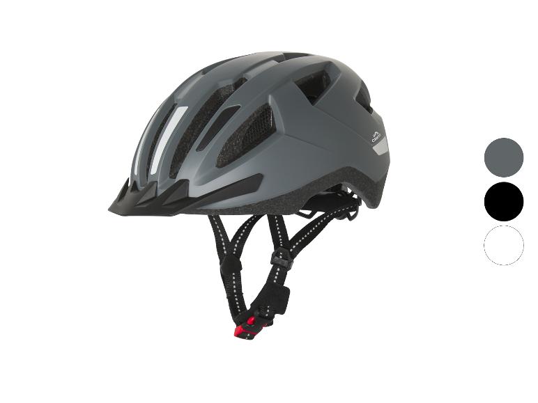 Casque de vélo Crivit gris avec visière et sangles réglables.