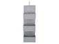 Panier de rangement gris avec un design tissé, suspendu au mur.