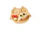 Sandwich, légumes et assiette en bambou en forme de hibou pour enfant.