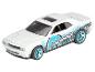 Une Hot Wheels Mopar Dodge Challenger blanche avec des accents bleus.