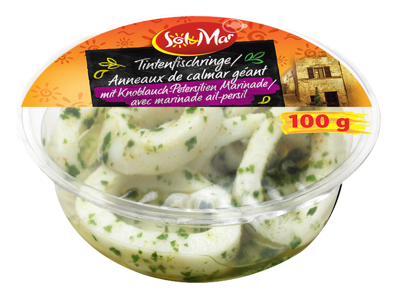 Anneaux de calmar géant marinés à l'ail et au persil, 100 g.