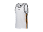 Un maillot de basket-ball blanc Crivit avec des détails noirs et orange.