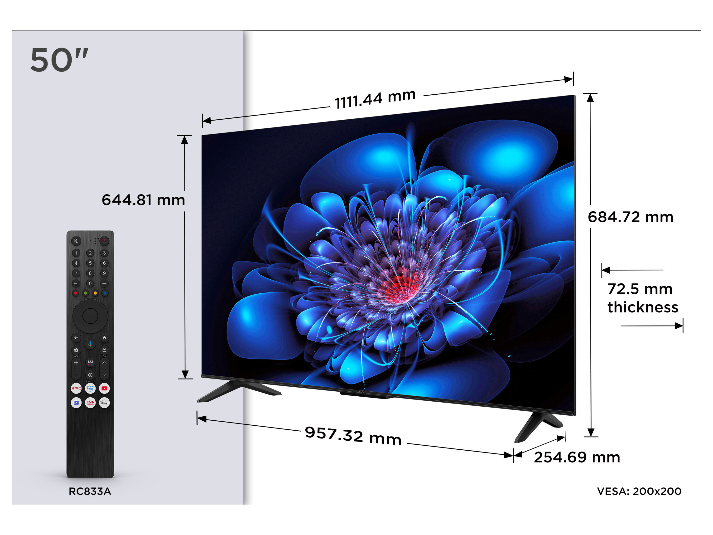 TCL 50P61K Smart TV 50 pouces LED 4K HDR10 | Google TV | HDMI 2.1 | Commande vocale UHD 50 pouces - vue 4