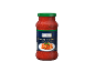 Sauce tomate à la ricotta en pot avec couvercle vert et étiquette bleue.