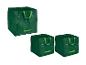 Trois sacs poubelles verts avec poignées pour les déchets de jardin et de cuisine.
