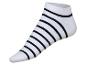 Une chaussette blanche avec des rayures noires.