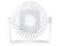 Ventilateur de bureau blanc compact.