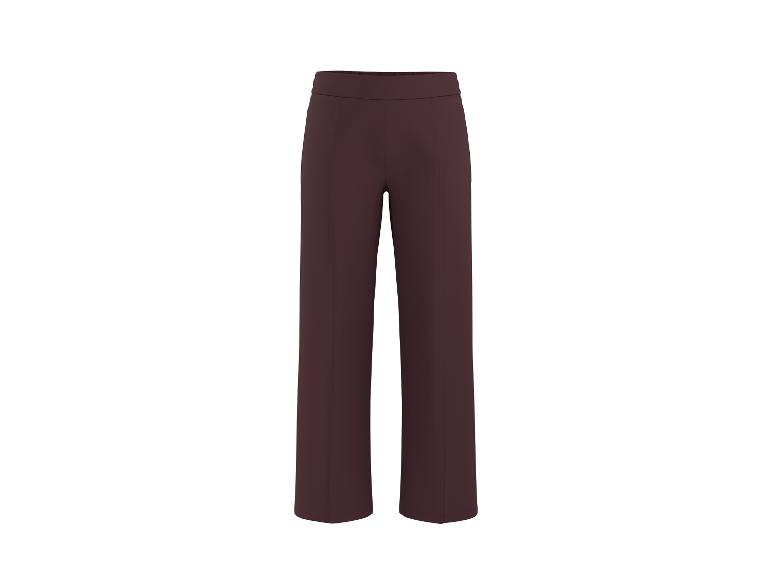Pantalon large bordeaux pour femme, avec une taille élastique et des coutures apparentes sur le devant.