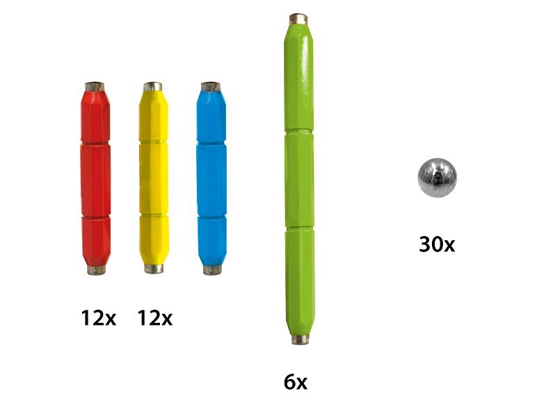 Ensemble de construction magnétique avec des tiges colorées et des billes métalliques.
