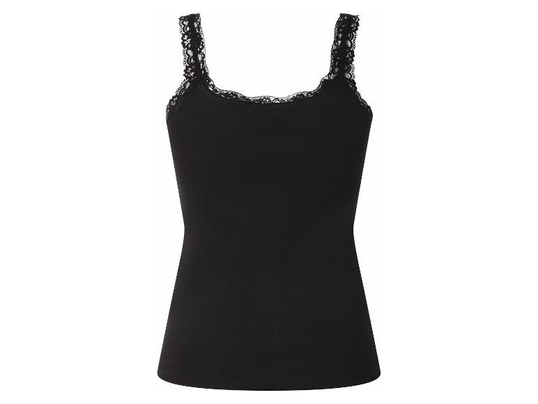 Caraco noir côtelé avec bordure en dentelle sur les bretelles et le décolleté