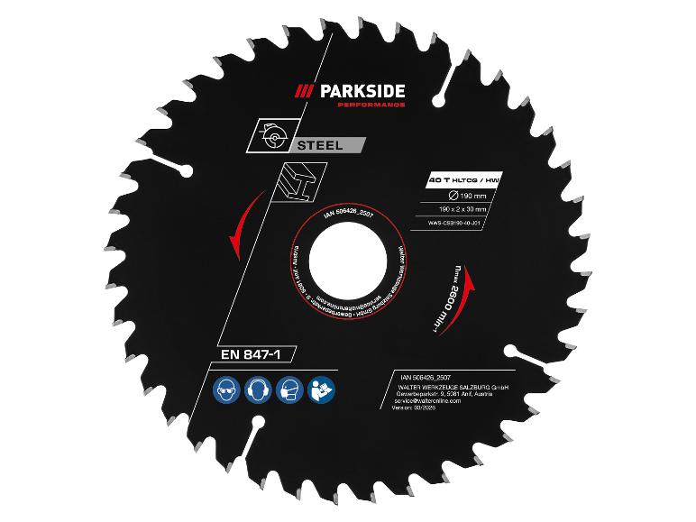 Lame de scie circulaire pour acier 190 mm, 40 dents, max. 2600 tr/min.