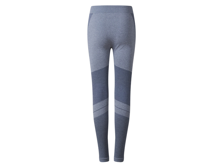 Leggings de sport bleu foncé avec un motif géométrique.