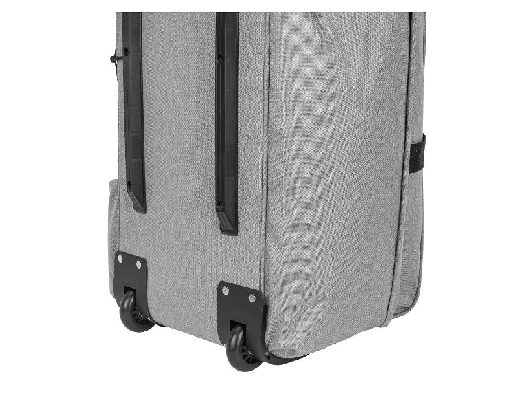 Sac de voyage gris à roulettes.