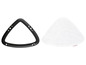 Une base triangulaire noire et une lingette en microfibre blanche pour un nettoyeur vapeur.