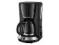 Cafetière noire Russell Hobbs avec carafe en verre et base argentée.