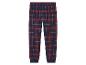 Pantalon de pyjama à carreaux rouges et bleus.